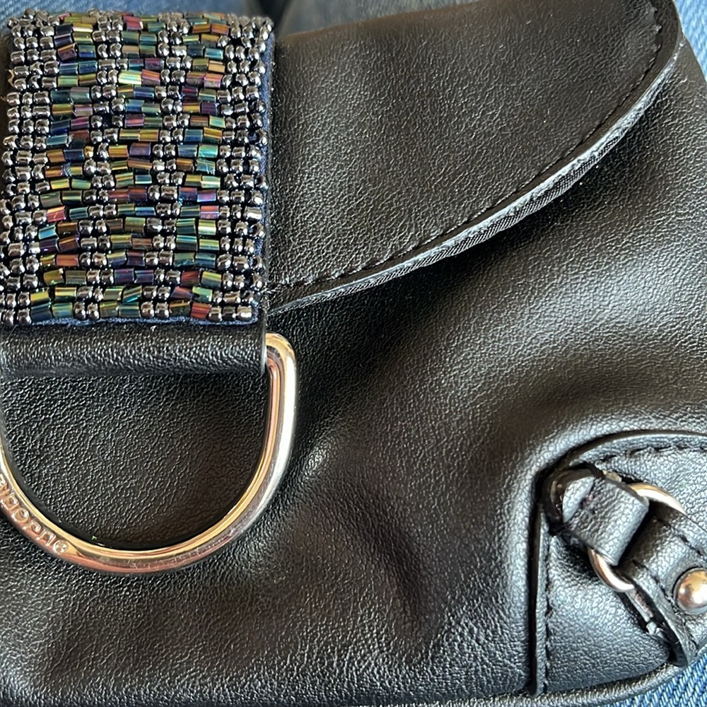 Liz Claiborne Black small wristlet bag w/multi color bead detail chain handle - Picture 6 of 7